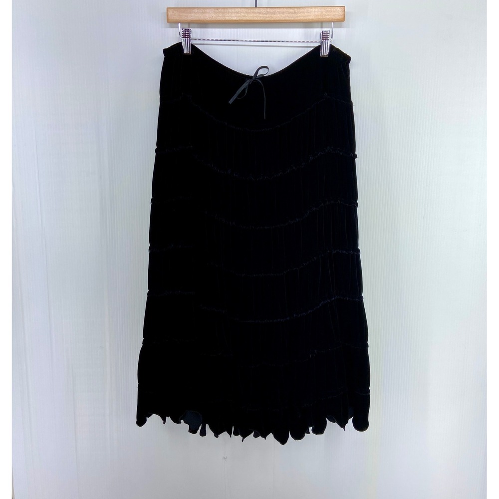 CC Couture Black Silk Velvet Tiered Midi Skirt Womens Small